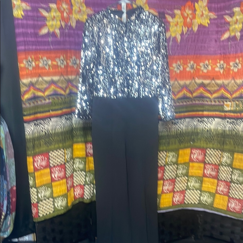 Donna Morgan Black and Silver Jumpsuit with Elegant Design